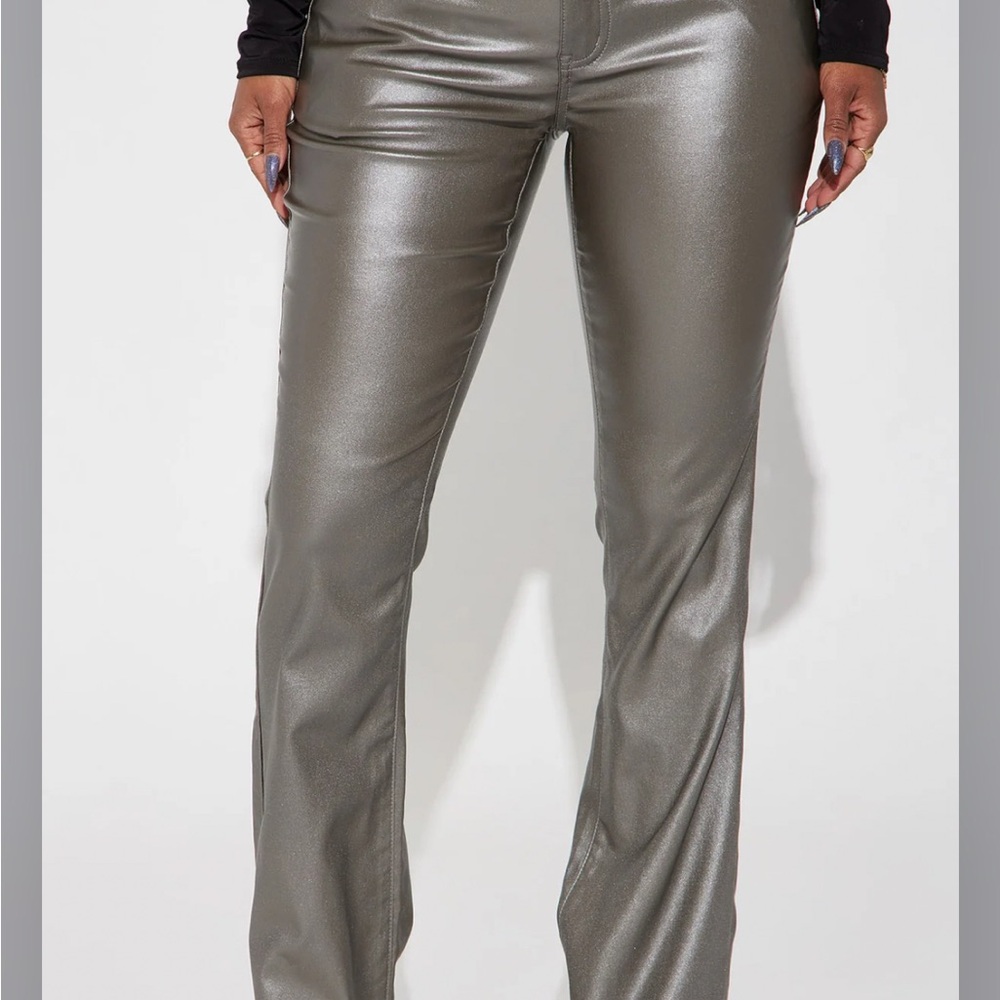 Fashion Nova Low Rise Flare Pants Women Size Medium Silver Metallic